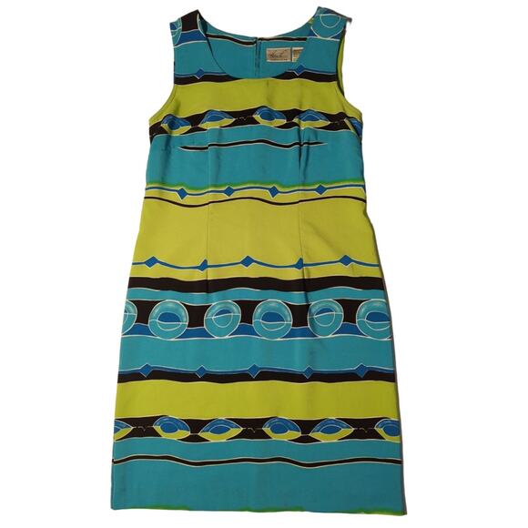 Kathie Lee Collection Sleeveless Lime Green / Aqua Blue Dress women's sz 10 VTG - Picture 1 of 4